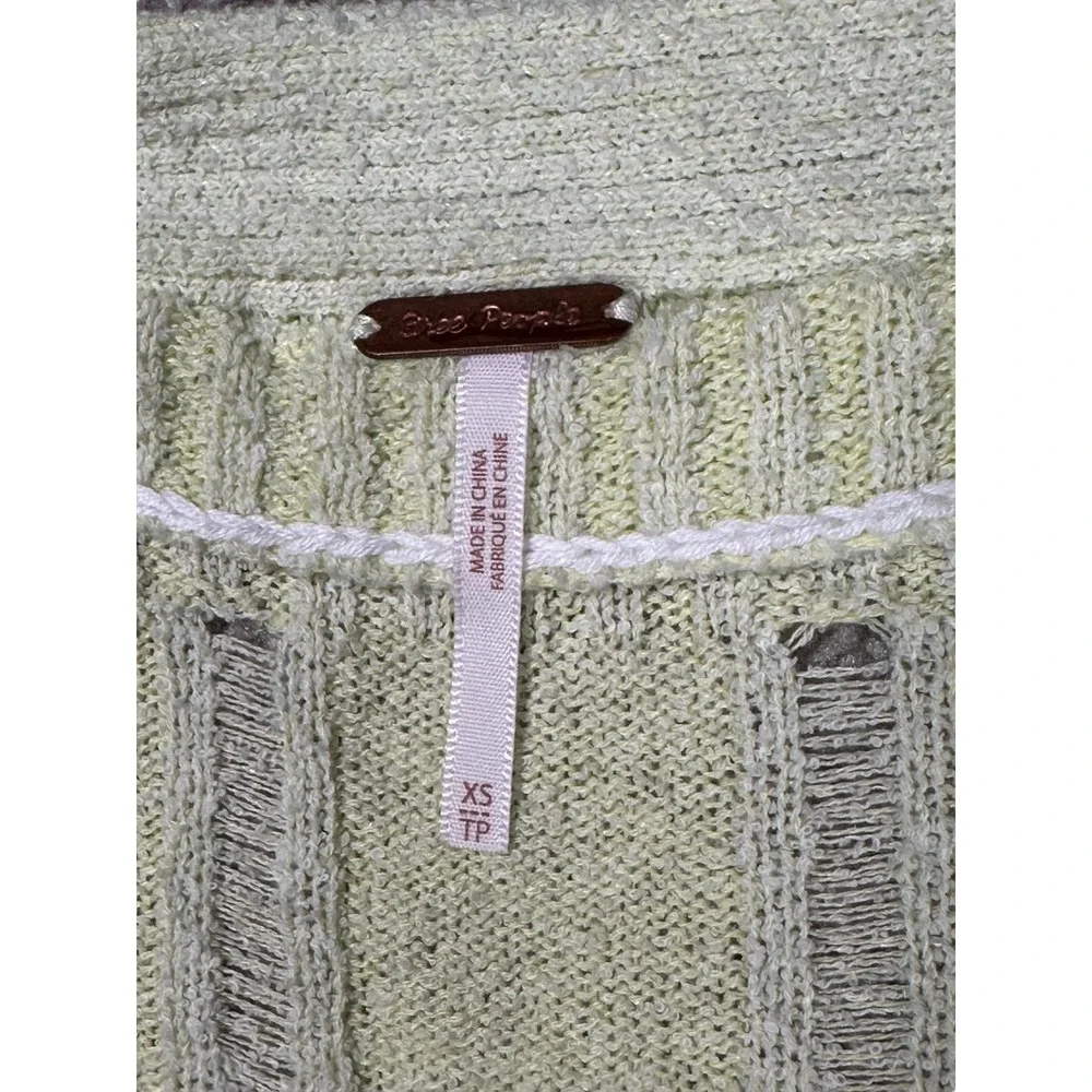 Free People Stevie Distressed Cardigan XS Lime Green Slouchy Cropped Sweater